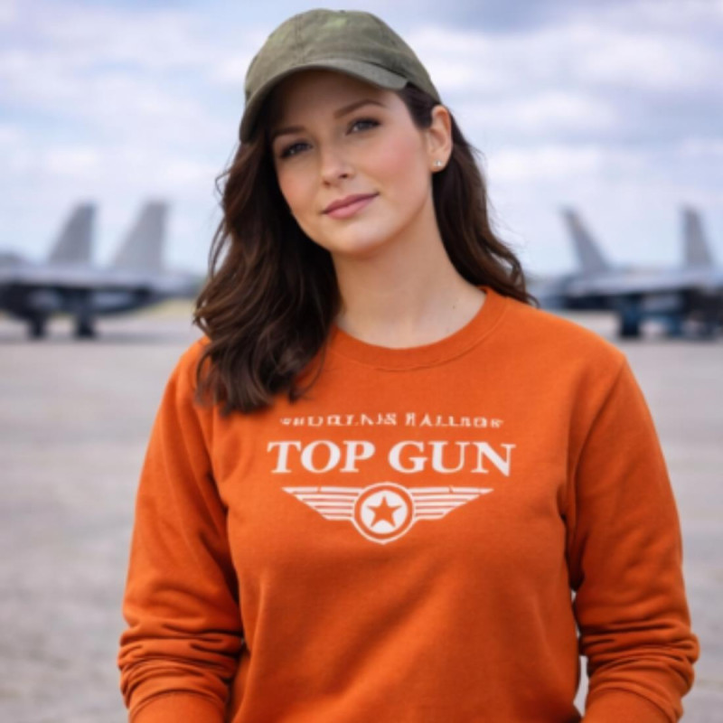 Top Gun Lisanslı Baskılı Turuncu Sweatshirt