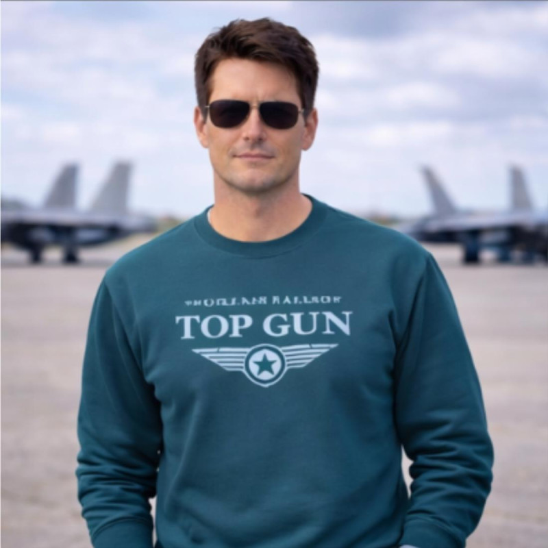 Top Gun Lisanslı Baskılı Mavi Sweatshirt