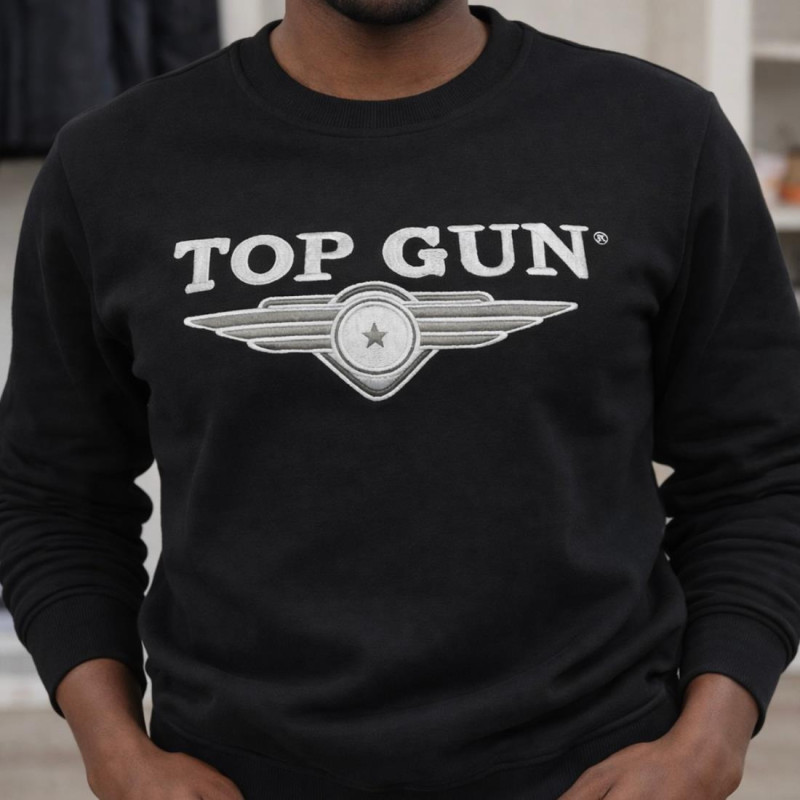 Top Gun Lisanslı Nakışlı Siyah Sweatshirt