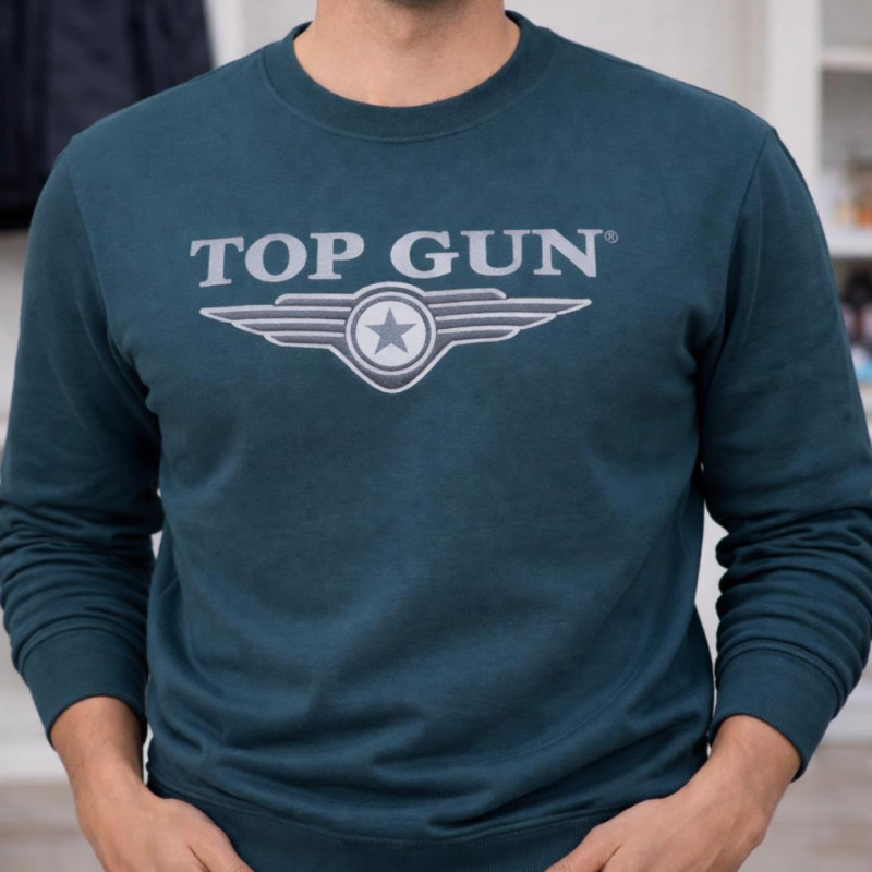 Top Gun Lisanslı Nakışlı Petrol Renk Sweatshirt