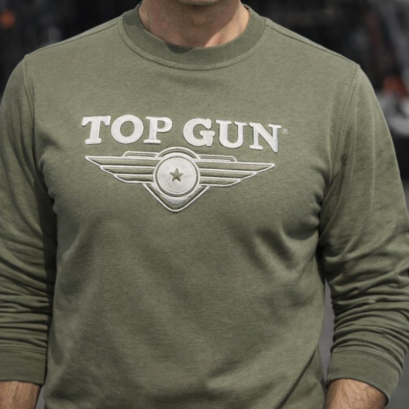Top Gun Lisanslı Nakışlı Haki Sweatshirt