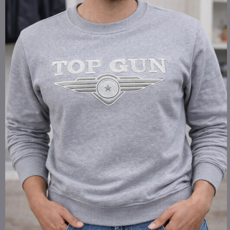Top Gun Lisanslı Nakışlı Gri Sweatshirt