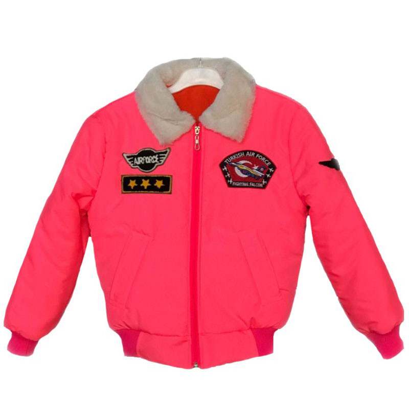 Kız Çocuk Pilot Montu Pembe Kürklü Astarlı