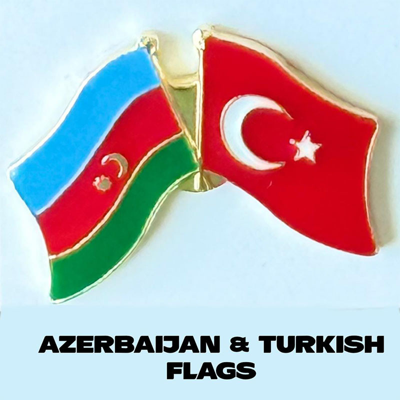 Metal Rozet Türkiye Ve Azerbaycan Bayraklı Kardeşlik Rozeti